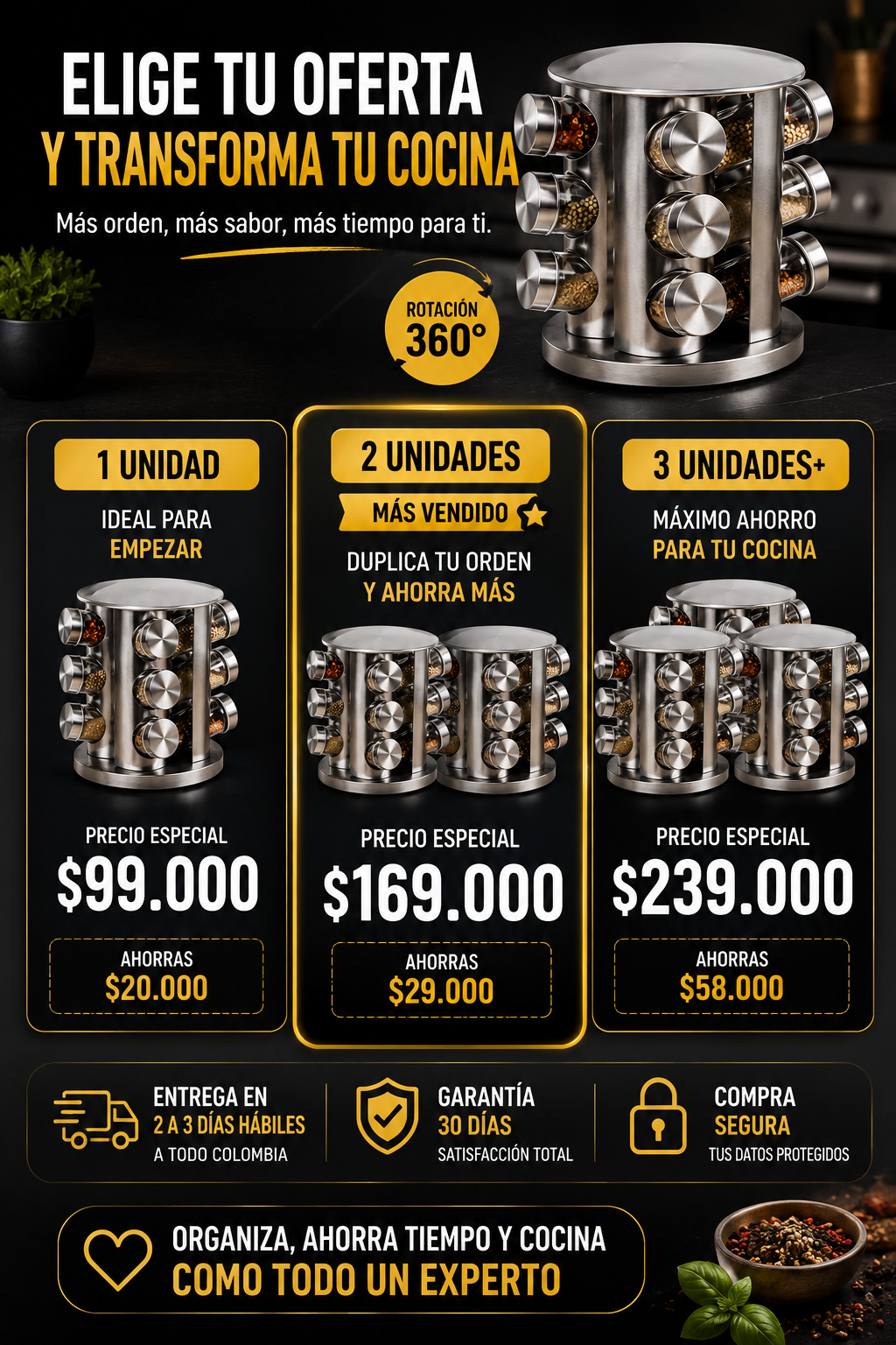 ORGANIZADOR GIRATORIO DE ESPECIAS 12 FRASCOS - SPINZY