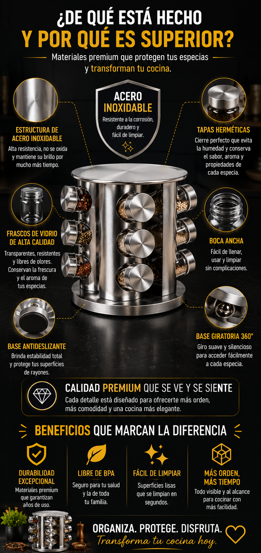 ORGANIZADOR GIRATORIO DE ESPECIAS 12 FRASCOS - SPINZY