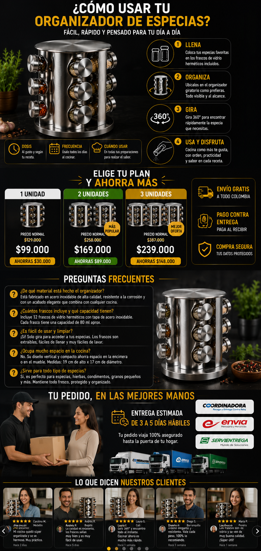 ORGANIZADOR GIRATORIO DE ESPECIAS 12 FRASCOS - SPINZY